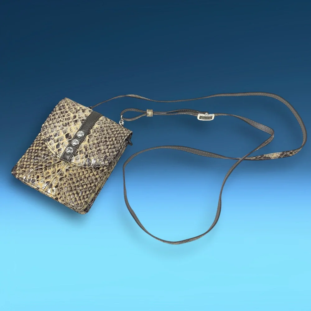Brighton Nola Snake Embossed Leather Mini Organizer Crossbody Purse Brown Black